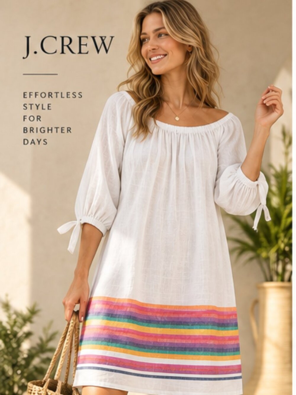 J.Crew White Rainbow Stripe Off-Shoulder Cotton Dress – Size XXS